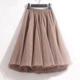 High Waist Solid Midi Pleated Tulle Skirt A-line Mesh Tutu Skirts Womens 2023 Spring Summer