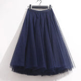 High Waist Solid Midi Pleated Tulle Skirt A-line Mesh Tutu Skirts Womens 2023 Spring Summer