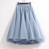 High Waist Solid Midi Pleated Tulle Skirt A-line Mesh Tutu Skirts Womens 2023 Spring Summer