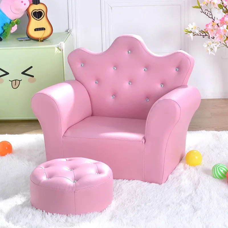 High-quality Children's Furniture Sofas Combination with Fashionable Footstool Child’s Crown-Back Armchair Strawberry Couch