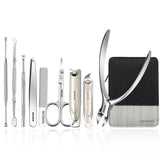 High quality Manicure Set 9 in 1 Professional Practical Kit With leather case Stainless Steel Nail Clippers Personal Care Tool