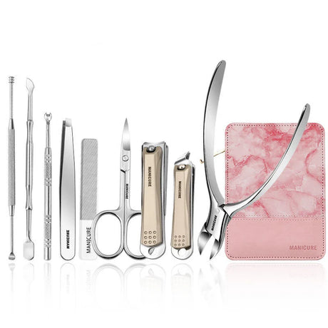 High quality Manicure Set 9 in 1 Professional Practical Kit With leather case Stainless Steel Nail Clippers Personal Care Tool