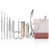 High quality Manicure Set 9 in 1 Professional Practical Kit With leather case Stainless Steel Nail Clippers Personal Care Tool