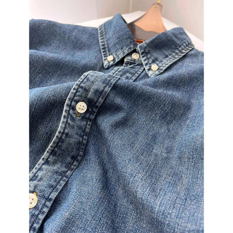 High quality! Women's Classic Old Money Style Vintage Blue Denim Long Sleeve Shirt Top