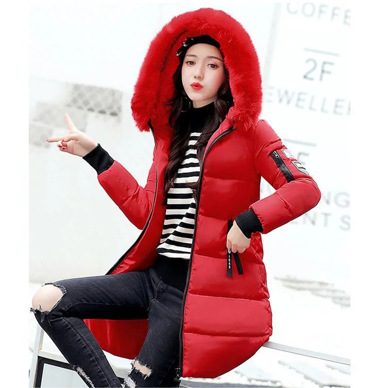 High quality winter mid length down jacket casual women's down jacket outdoor slim down jacket plus size S~3XL