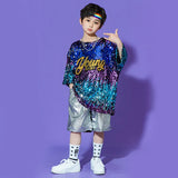 Hip Hop Boys Girl Jazz Dance Street Dance Silvery Shorts Clothes Sets Kids Drumming Performance Multicolour Sequin Clothing