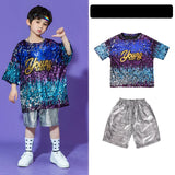 Hip Hop Boys Girl Jazz Dance Street Dance Silvery Shorts Clothes Sets Kids Drumming Performance Multicolour Sequin Clothing