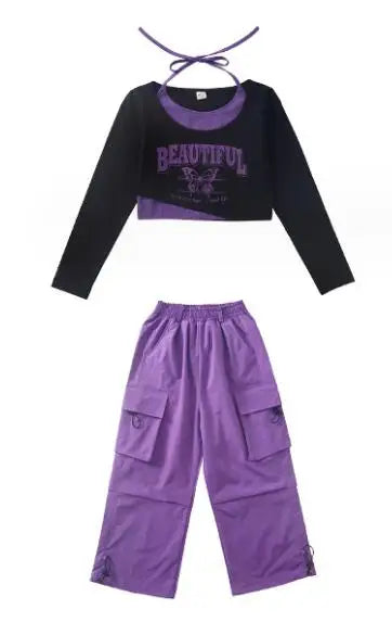 Hip Hop Girls Lovely Crop Top Candy Color Pants Child Street Dance Sweatshirt Streetwear Clothes Sets Kids Jazz Joggers Costumes