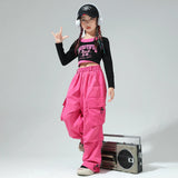 Hip Hop Girls Lovely Crop Top Candy Color Pants Child Street Dance Sweatshirt Streetwear Clothes Sets Kids Jazz Joggers Costumes