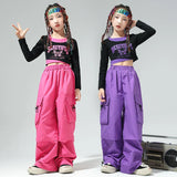 Hip Hop Girls Lovely Crop Top Candy Color Pants Child Street Dance Sweatshirt Streetwear Clothes Sets Kids Jazz Joggers Costumes