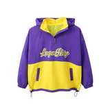 Hip-hop Streetwear Girls Jazz Dance Outfit Purple Yellow Patchwork Jacket Blue Ripped Jeans Kids Ballroom Dance Performance Wear