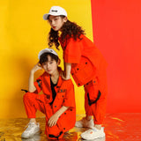 Hiphop Street Ballroom Dancing Clothes Wear Kids Jazz Hip Hop Dance Costumes Orange Jacket Top Loose Casual Pants For Girls Boys