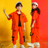 Hiphop Street Ballroom Dancing Clothes Wear Kids Jazz Hip Hop Dance Costumes Orange Jacket Top Loose Casual Pants For Girls Boys