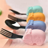 Hippo Snail Whale Silicone Baby Spoon and Fork 316 Stainless Steel Utensil Set Learn To Eat  Tableware Baby Infant Food Feeding