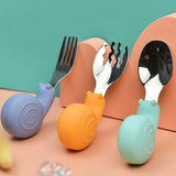 Hippo Snail Whale Silicone Baby Spoon and Fork 316 Stainless Steel Utensil Set Learn To Eat  Tableware Baby Infant Food Feeding