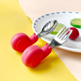 Hippo Snail Whale Silicone Baby Spoon and Fork 316 Stainless Steel Utensil Set Learn To Eat  Tableware Baby Infant Food Feeding