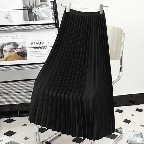 Hirsionsan Pleated Skirts Women 2023 Autumn New  Korean Fashion Vintage Solid A Line Skirt for Lady Chic Elegant Midi Skirt