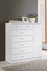 Hodedah 7-Drawer Dresser with Side Cabinet equipped with 3-Shelves, White