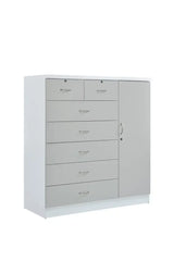 Hodedah 7-Drawer Dresser with Side Cabinet equipped with 3-Shelves, White