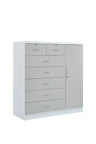 Hodedah 7-Drawer Dresser with Side Cabinet equipped with 3-Shelves, White