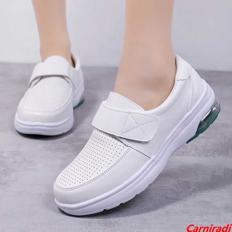 Hollow Out Breathable Hook Loop Nurse Casual Shoes Women Cushioning Sports Casual Sneakers Ladies Non-slip Work Walking Shoes