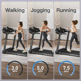 Home Folding Treadmill with Pulse Sensor, 2.5 HP Quiet Brushless, 7.5 MPH, 265 LBS Capacity