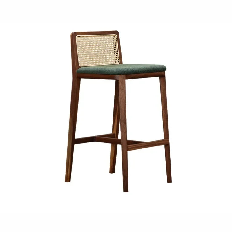 Home Living Room High-end Solid Wood Bar Chair Ash Wood High Stool Homestay Hotel Creative Rattan Bar Chair