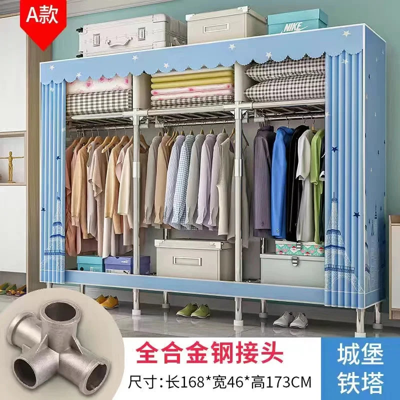 Home Rental Room Bedroom Assembly Hanging Clothes Storage Finishing Steel Frame Bold Simple Oxford Cloth Wardrobe