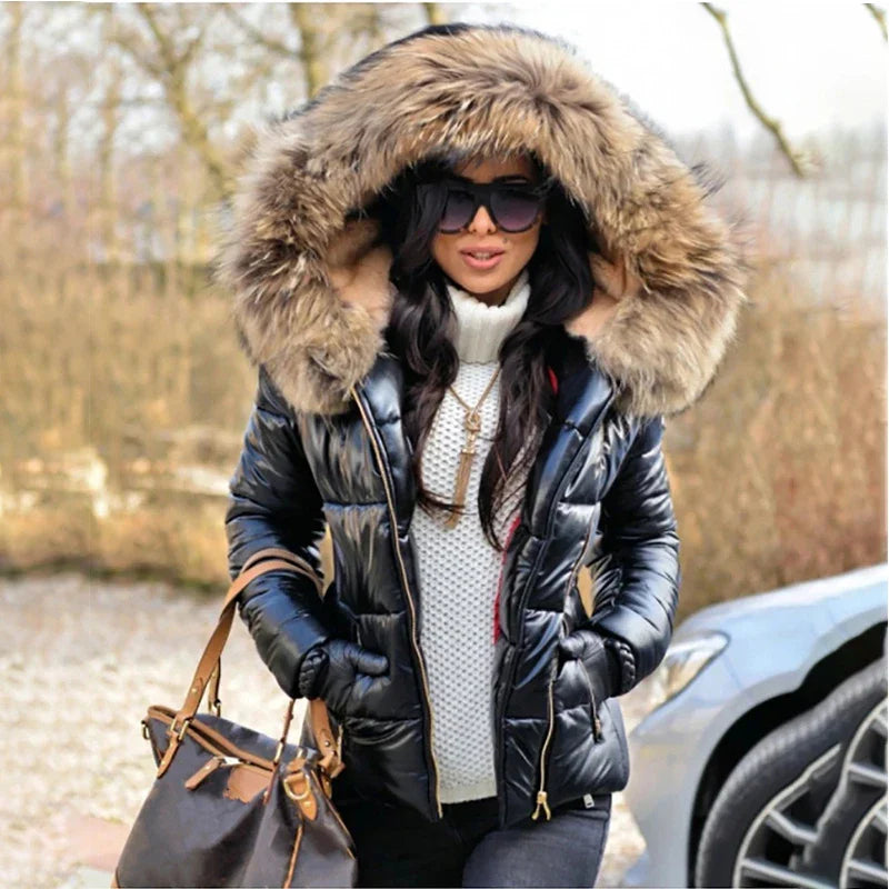 Hooded Fur Collar Jackets and Coats Winter Women Parkas Casual Slim Short Fashion Female Jacket Cotton Padded Warm Outwear