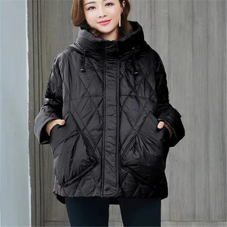 Hooded Warm Short Jacket Cotton Parka Korean Loose windproof Outwear Basic Belly Covering Coat Casual Zip Female Padded Coats