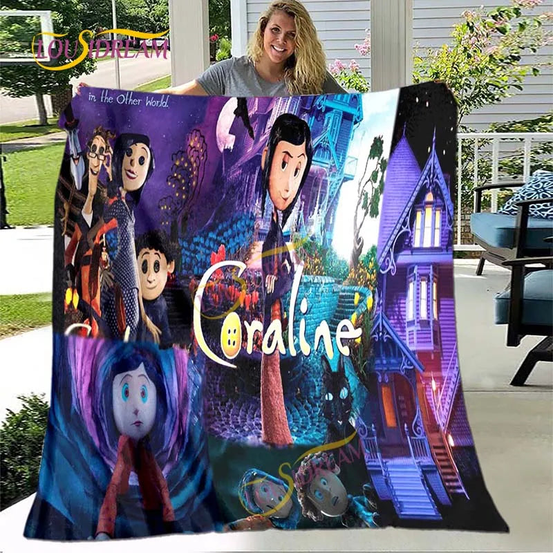 Horror blanket personalized animation Coraline & the Secret Door flannel sofa bed cover children’s room leisure picnic blanket