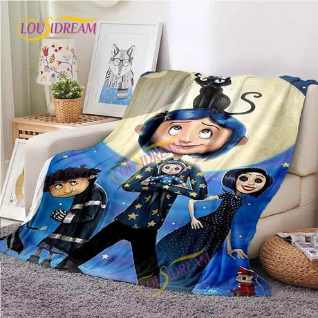 Horror blanket personalized animation Coraline & the Secret Door flannel sofa bed cover children’s room leisure picnic blanket