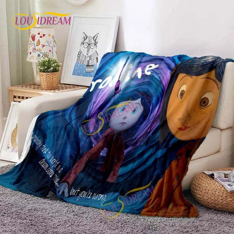 Horror blanket personalized animation Coraline & the Secret Door flannel sofa bed cover children’s room leisure picnic blanket