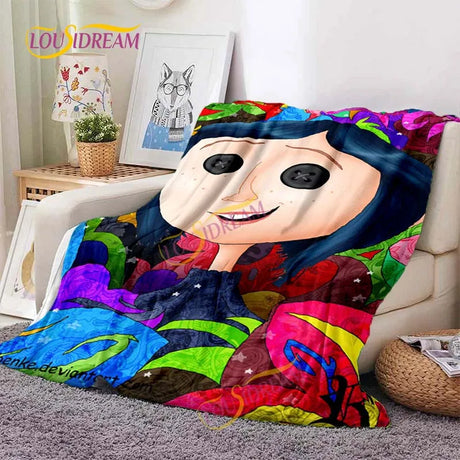 Horror blanket personalized animation Coraline & the Secret Door flannel sofa bed cover children’s room leisure picnic blanket