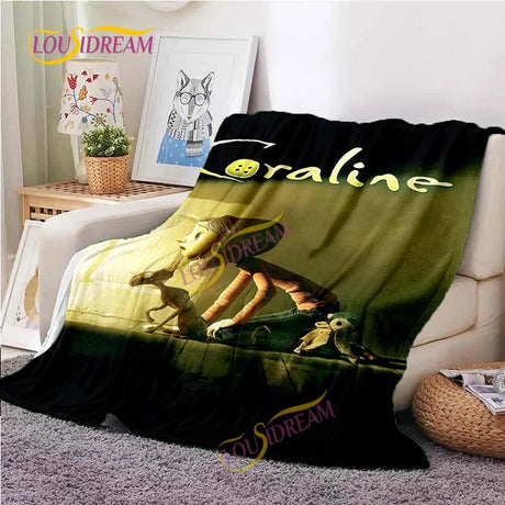 Horror blanket personalized animation Coraline & the Secret Door flannel sofa bed cover children’s room leisure picnic blanket