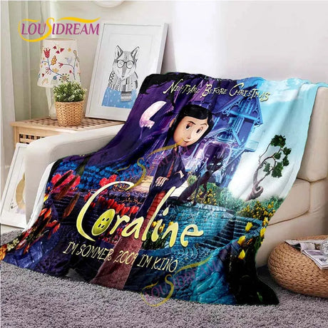 Horror blanket personalized animation Coraline & the Secret Door flannel sofa bed cover children’s room leisure picnic blanket