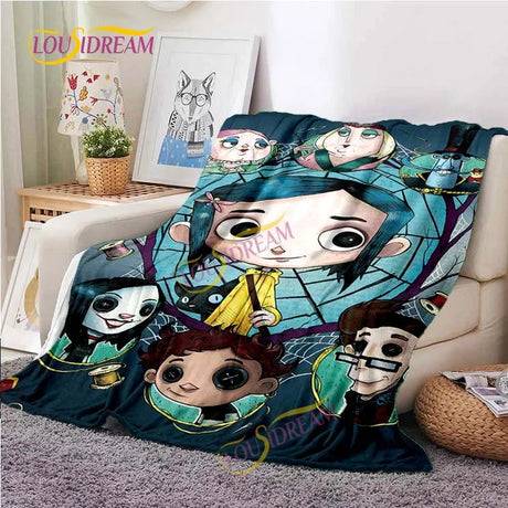 Horror blanket personalized animation Coraline & the Secret Door flannel sofa bed cover children’s room leisure picnic blanket