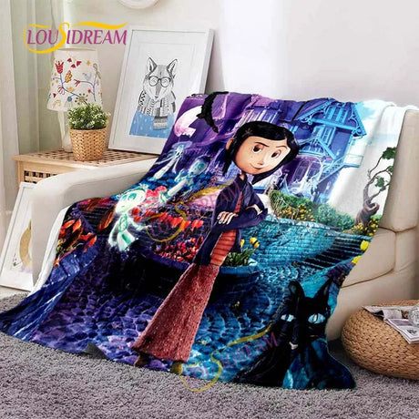 Horror blanket personalized animation Coraline & the Secret Door flannel sofa bed cover children’s room leisure picnic blanket