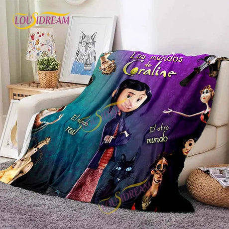 Horror blanket personalized animation Coraline & the Secret Door flannel sofa bed cover children’s room leisure picnic blanket