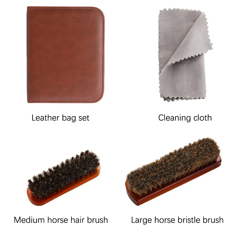 HorseHair Shoe Brush Set Leather Care Cleaning Polishing Tools Cleaner Shoehorn White Shoes Maintenance Kit Soft Wood Washing