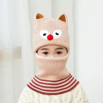 Hot Sale 2 To 6 Years Old Boy Girl Beanie Protect Neck Cartoon Animal Windproof Winter Child Knit Hat Kids Girl's Earflap Caps