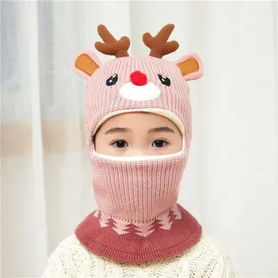 Hot Sale 2 To 6 Years Old Boy Girl Beanie Protect Neck Cartoon Animal Windproof Winter Child Knit Hat Kids Girl's Earflap Caps