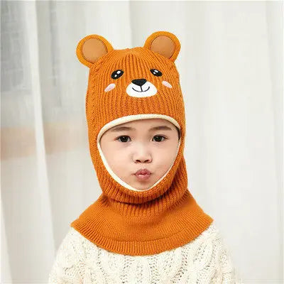 Hot Sale 2 To 6 Years Old Boy Girl Beanie Protect Neck Cartoon Animal Windproof Winter Child Knit Hat Kids Girl's Earflap Caps