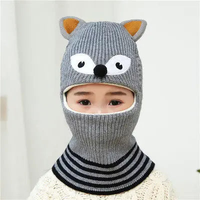 Hot Sale 2 To 6 Years Old Boy Girl Beanie Protect Neck Cartoon Animal Windproof Winter Child Knit Hat Kids Girl's Earflap Caps