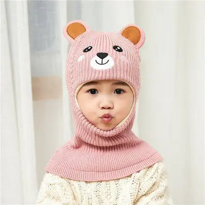 Hot Sale 2 To 6 Years Old Boy Girl Beanie Protect Neck Cartoon Animal Windproof Winter Child Knit Hat Kids Girl's Earflap Caps