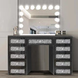 Hot Sale Contemporary Crushed Diamond Mirrored Furniture Vanity Dresser Mirrored Dressing Table with Makeup Hollywood Mirror