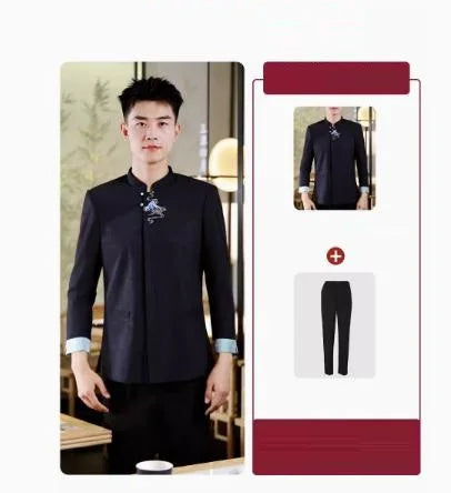 Hotel Attendant Work Clothes Short Sleeve Chinese Restaurant Waiter Uniform Top and Pants Set Catering Hotpot Workwear Wholesale