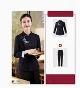 Hotel Attendant Work Clothes Short Sleeve Chinese Restaurant Waiter Uniform Top and Pants Set Catering Hotpot Workwear Wholesale