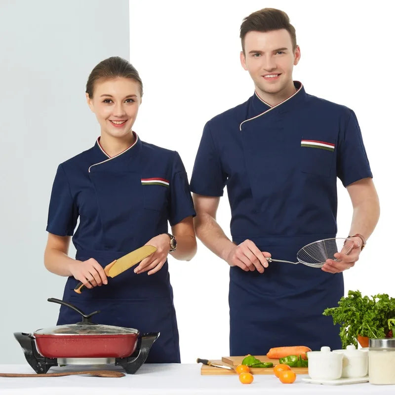 Hotel Overalls Summer Breathable Restaurant Western Food Kitchen Short Sleeve Chef Uniform Men