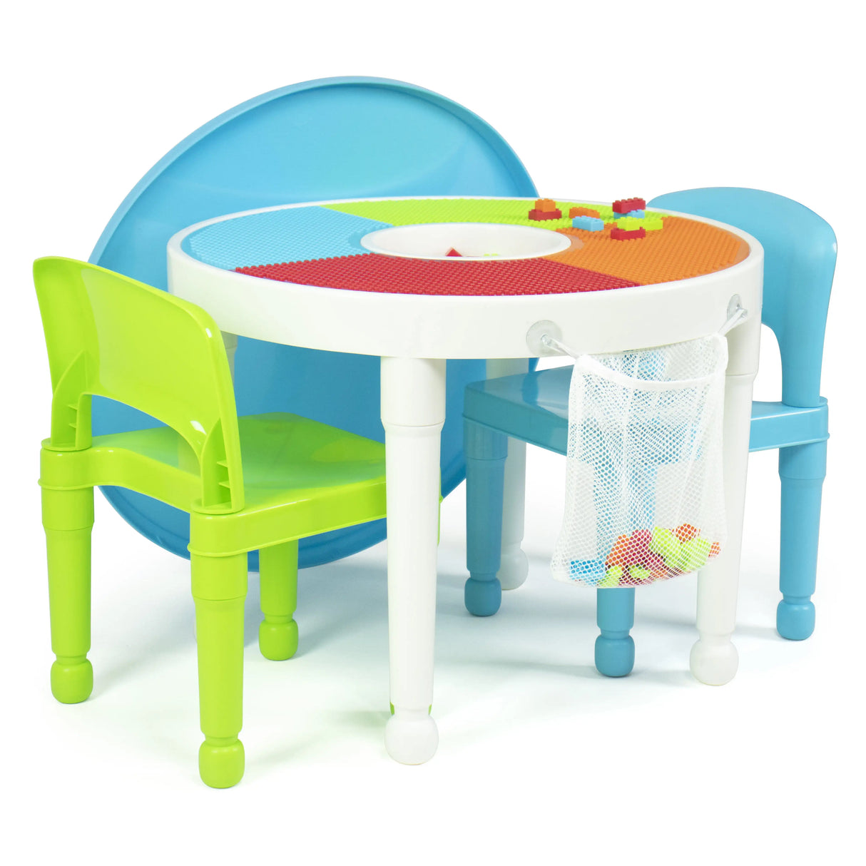 Humble Crew Kids 2-in-1 Plastic Activity Table and 2 Chairs Set, Round, White, Blue & Pink children desk and chair set